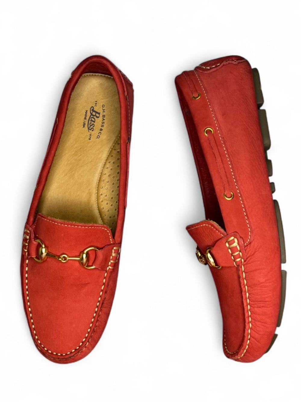 Vintage G.H. Bass & Co. Red Suede Horsebit Loafers / Moccasin Driving Shoes 7